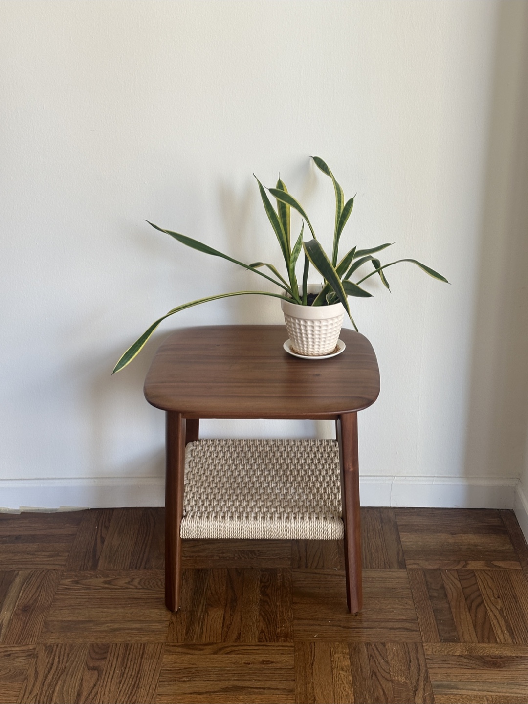Wood Side Table with Woven Shelf - photo 2