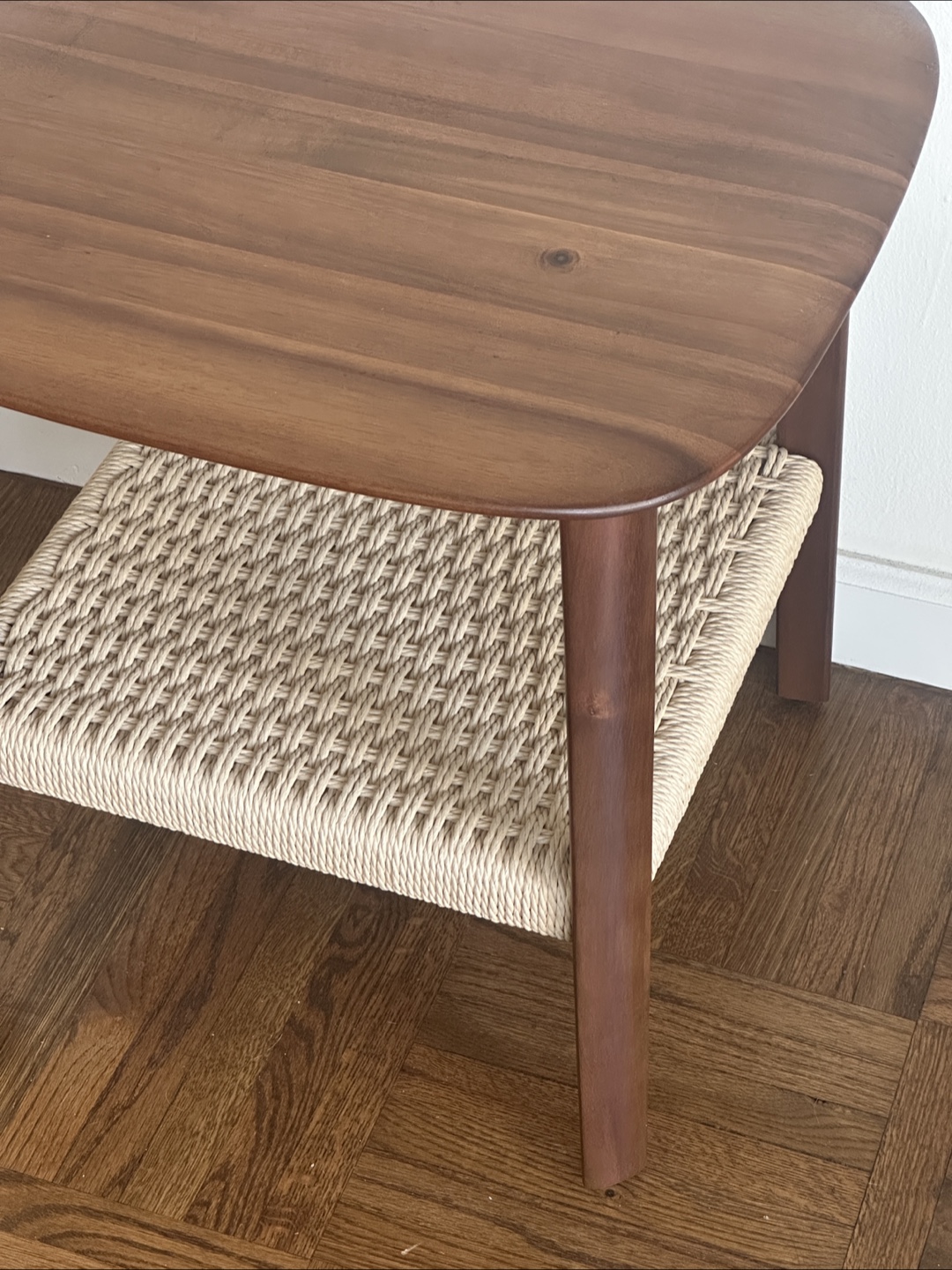 Wood Side Table with Woven Shelf - photo 5