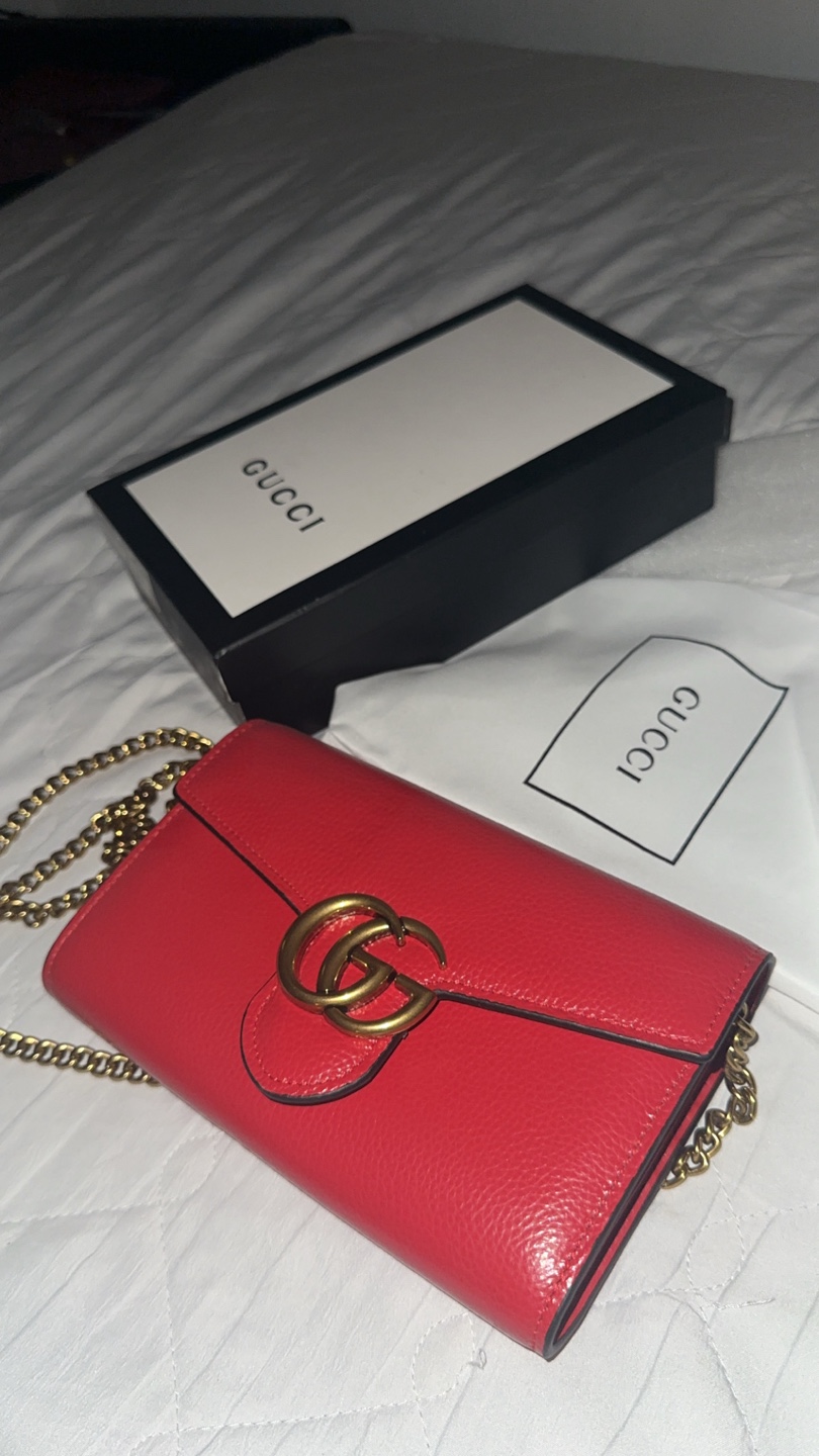 Gucci Red Leather Wallet on Chain