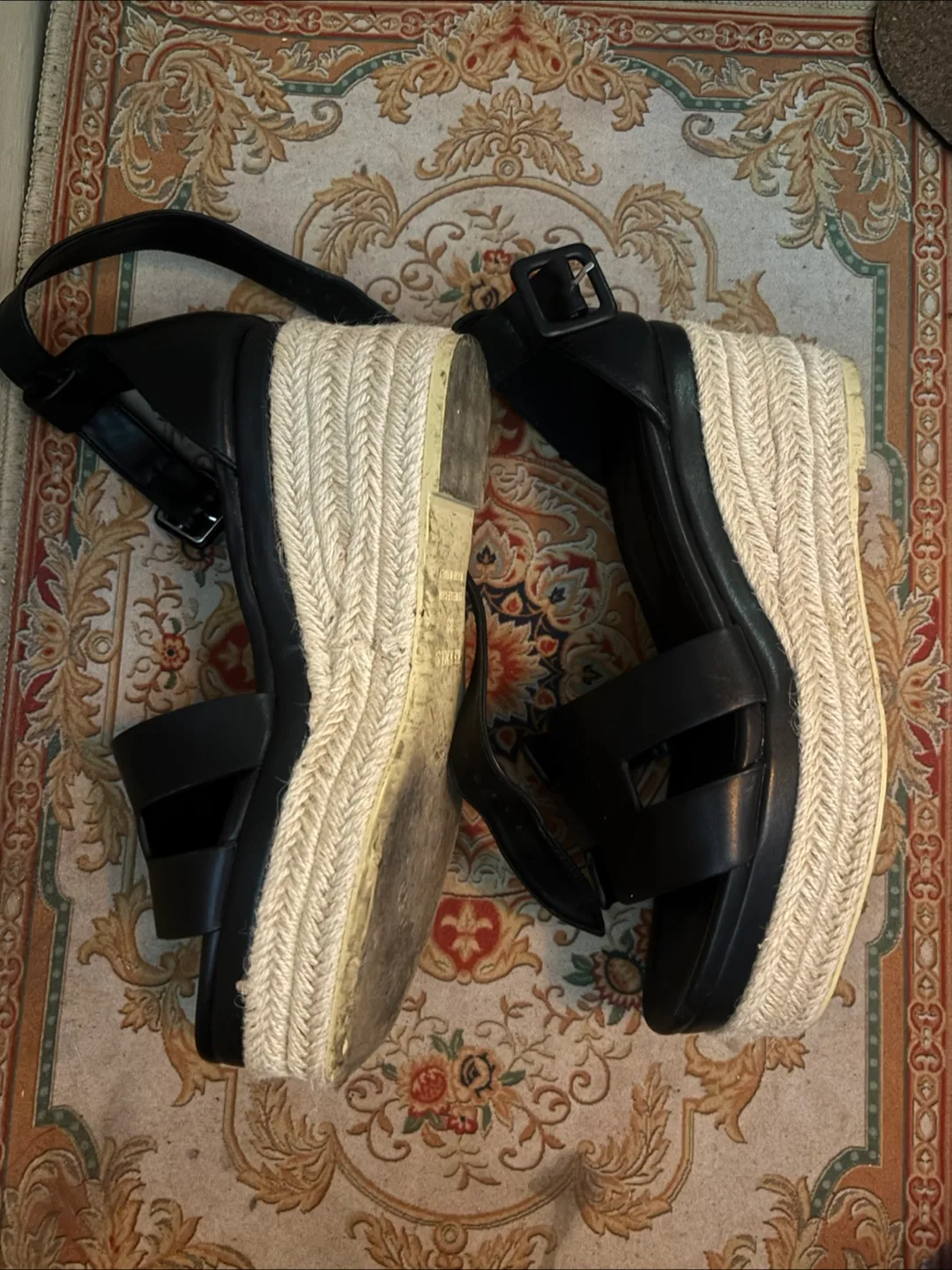 Hermes Black Leather Wedge Sandals - Size 39 thumbnail