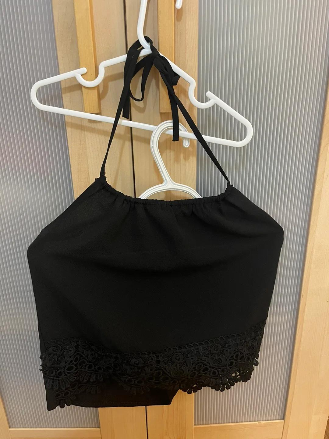 Black Halter Top with Lace Trim thumbnail