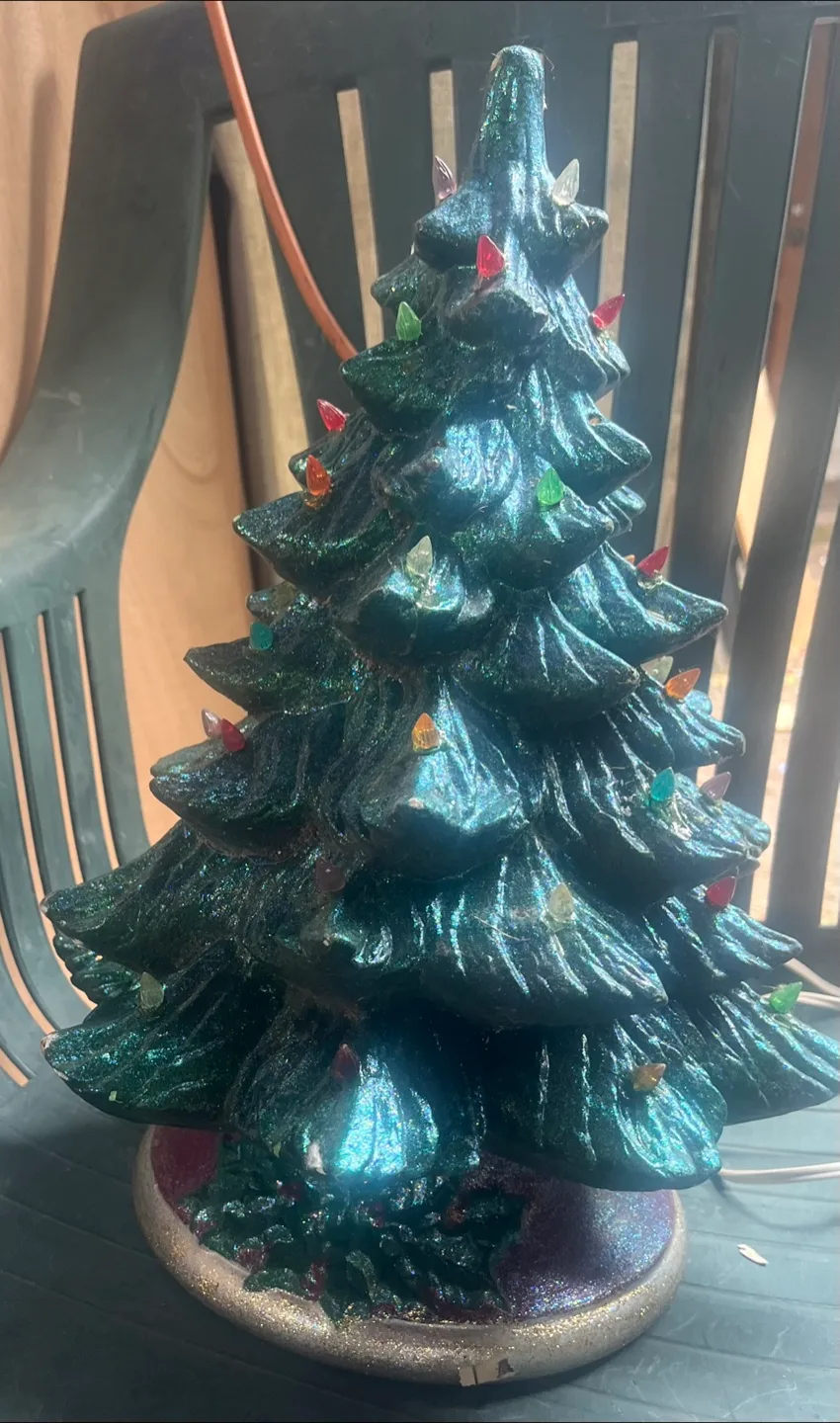 Vintage Ceramic Christmas Tree with Lights thumbnail