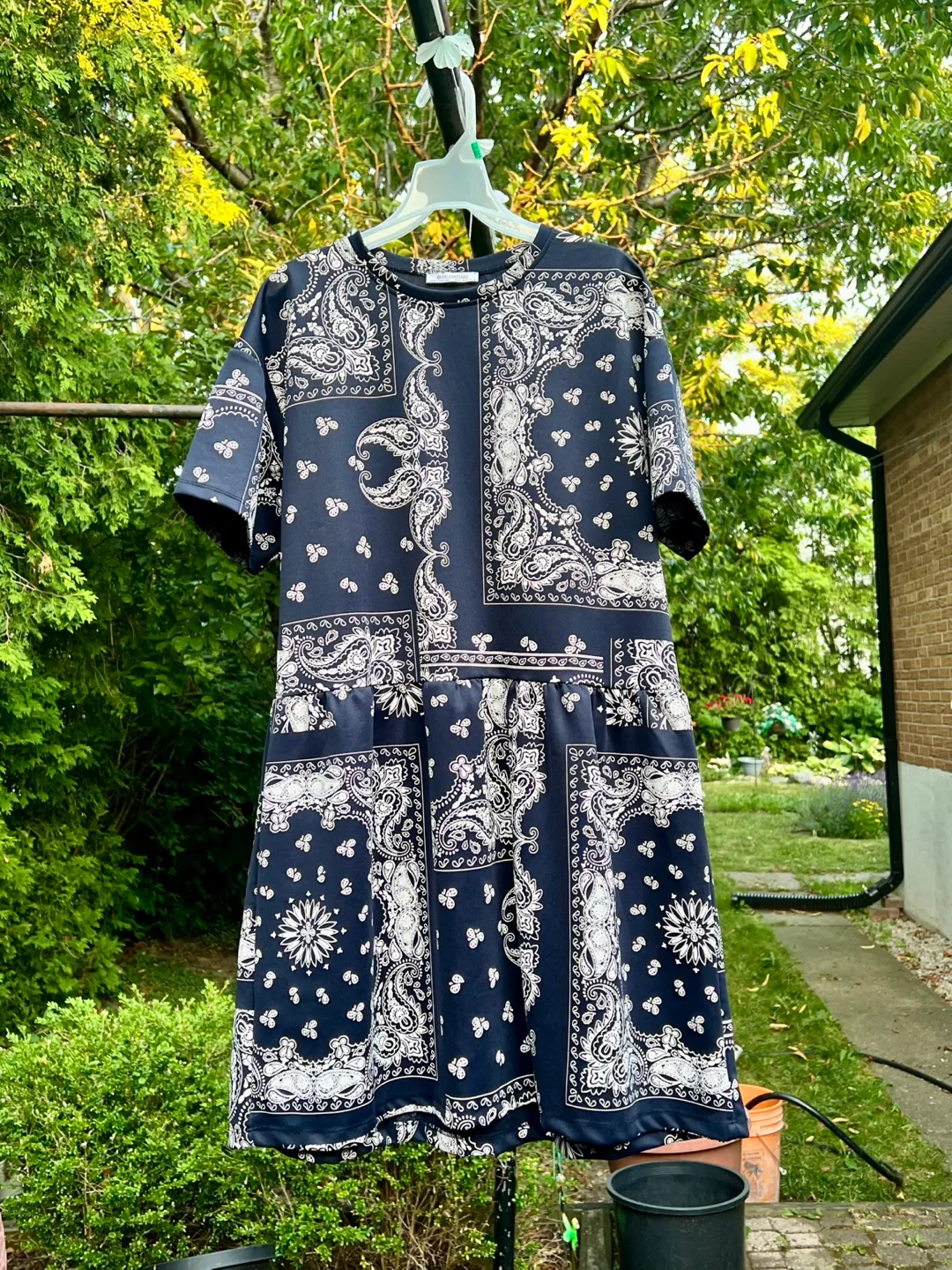 Paisley Print Dress - Dark Blue & White thumbnail