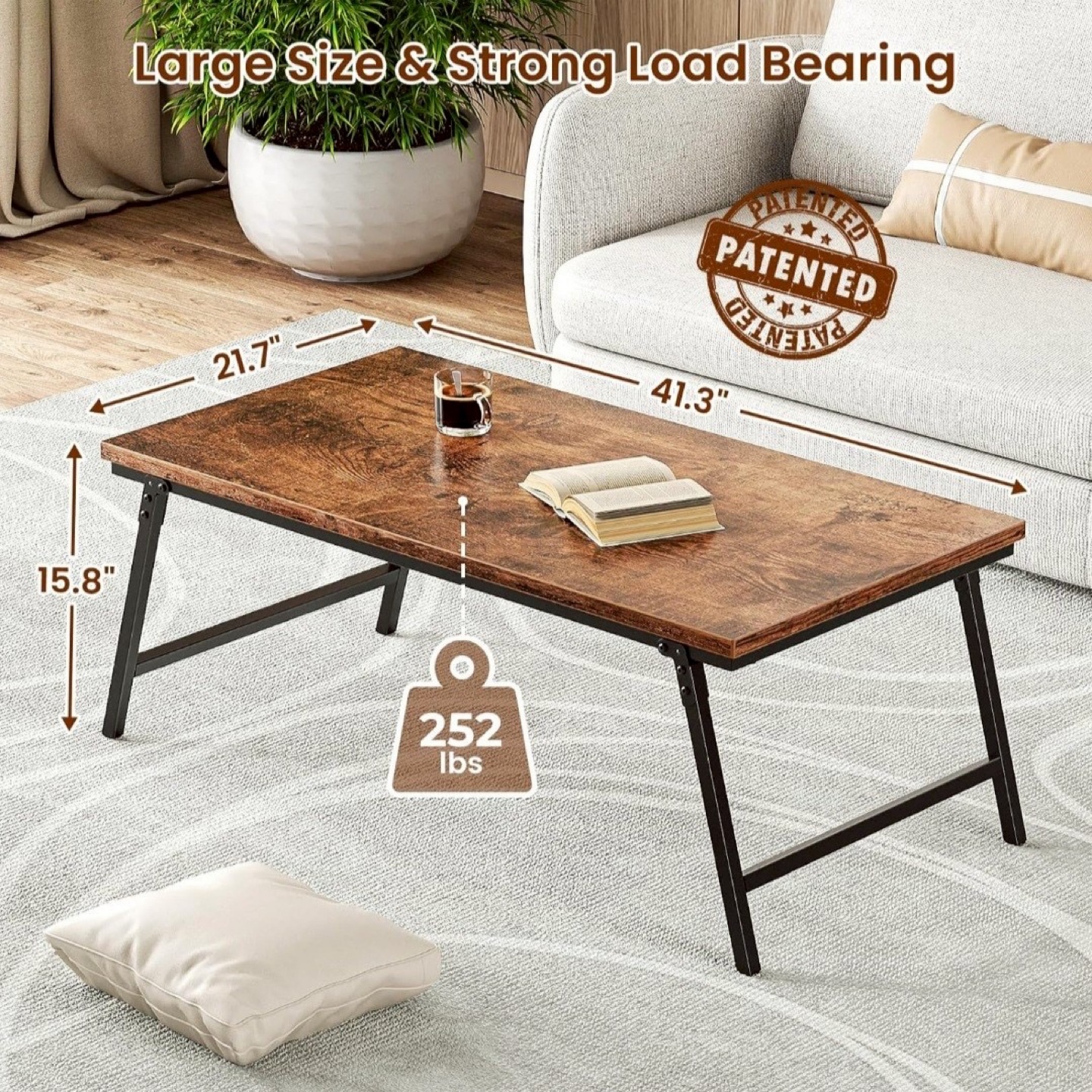 Brown & Black Folding Coffee Table 41.3" x 21.7" - photo 5