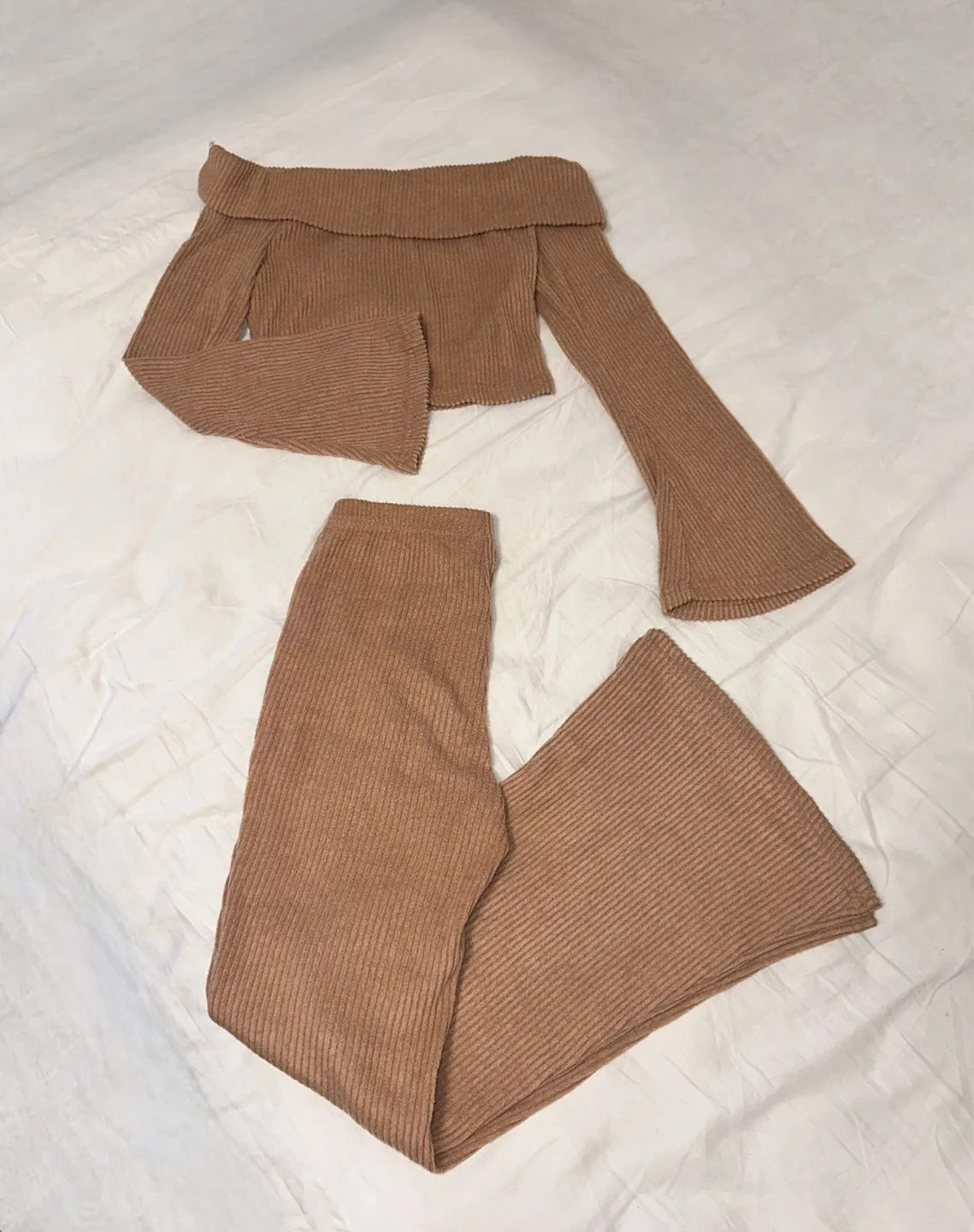 Brown Knit Top and Pants Set thumbnail