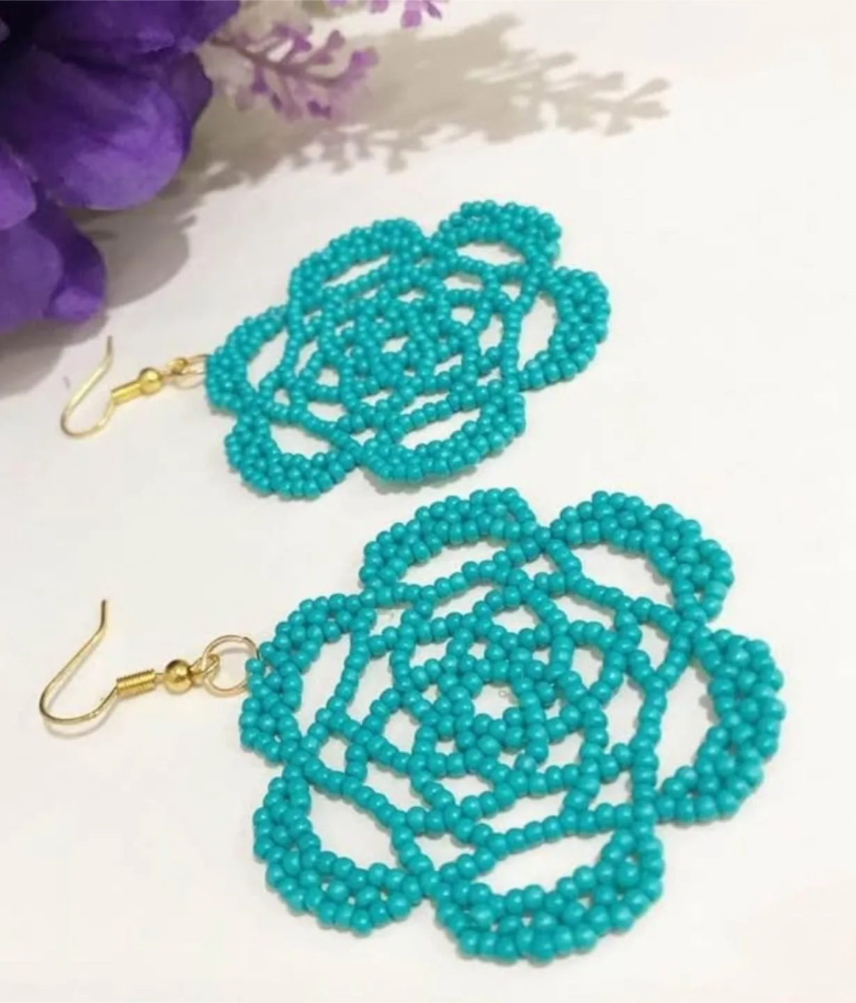Beaded Flower Earrings Turquoise image indicator(2)