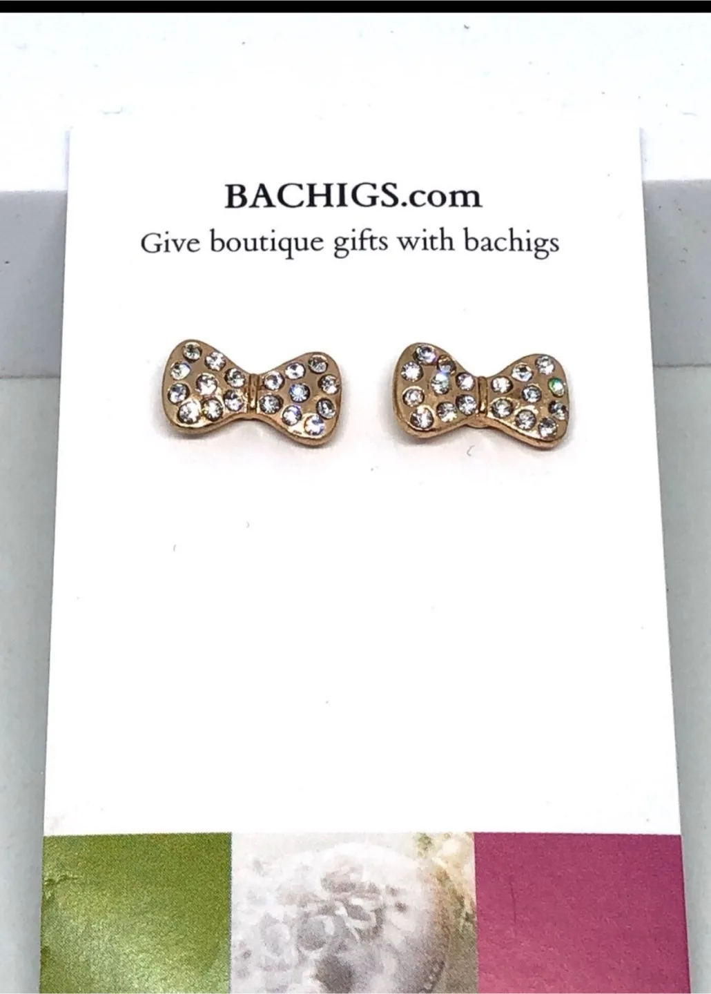 Bachigs Gold Bow Rhinestone Stud Earrings image indicator(2)
