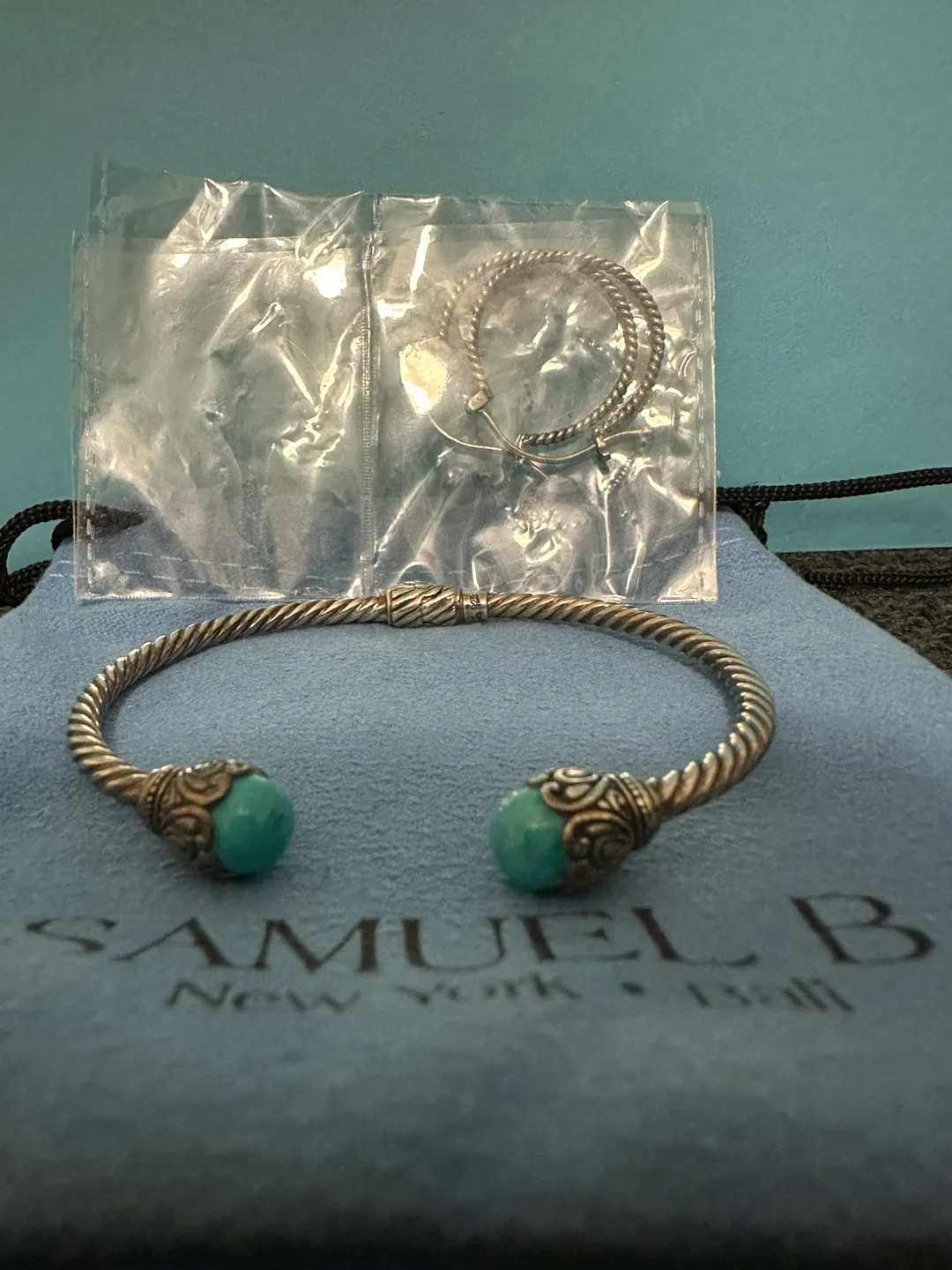 Samuel B. Sterling silver 925 Bracelet turquoise and earrings image indicator(2)