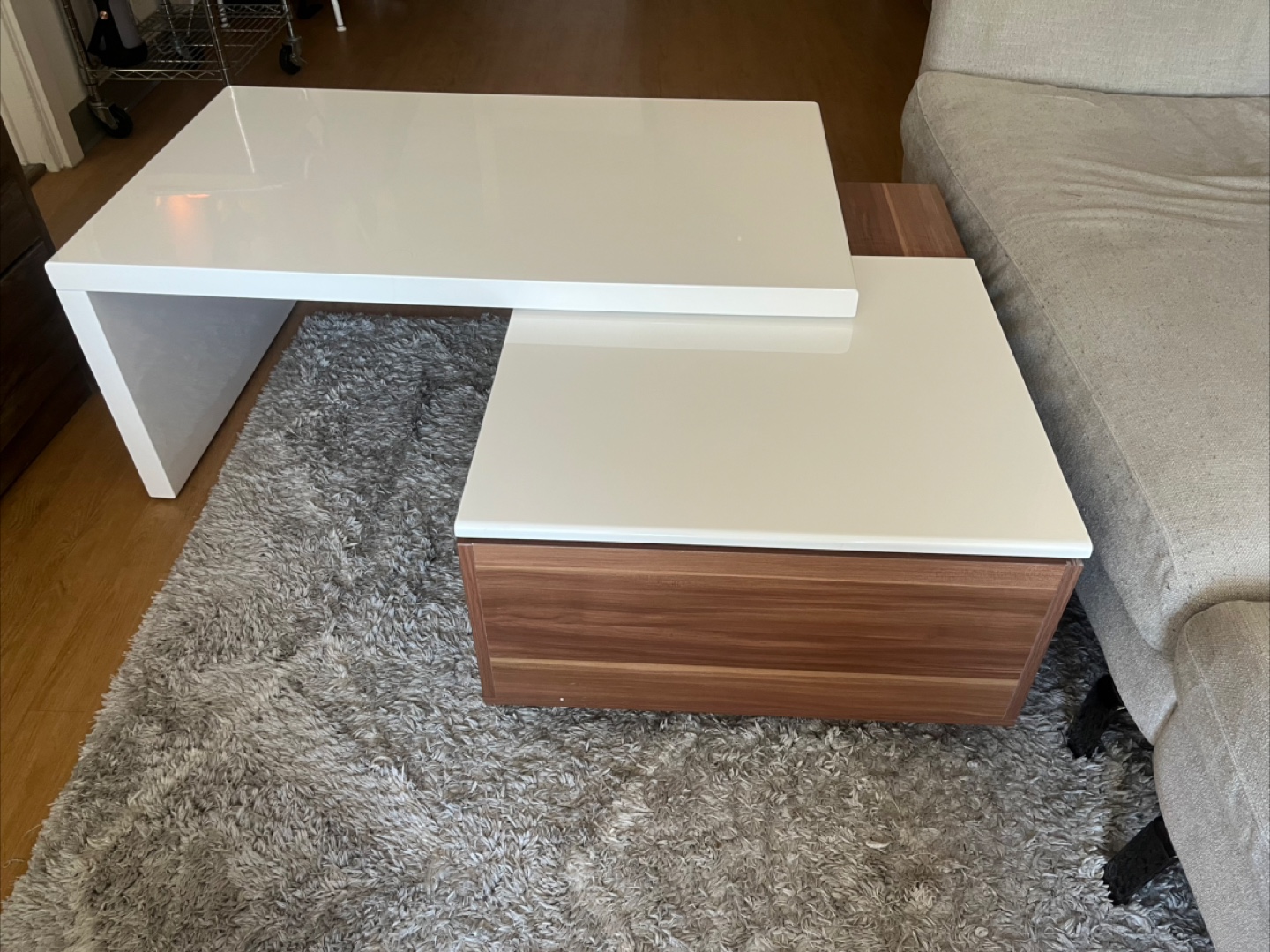 Convertible High Gloss Coffee Table - Lift Top + Secret Storage!