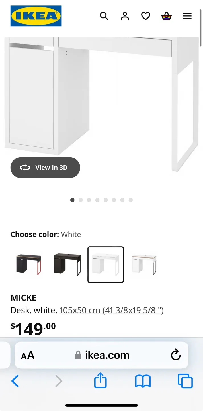 IKEA MICKE White Desk (105x50cm) thumbnail