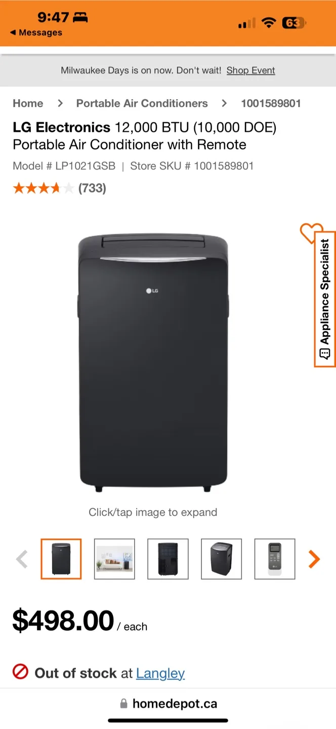 LG 12,000 BTU Portable Air Conditioner