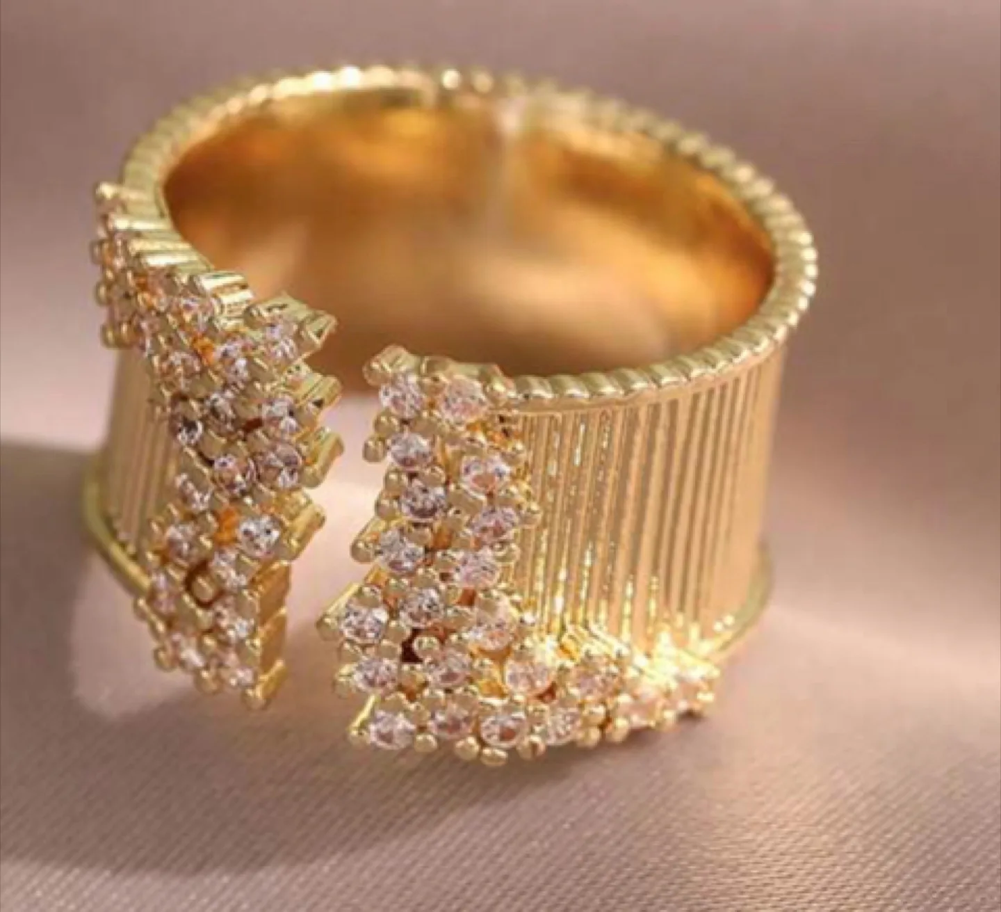 Gold Tone Open Ring with Rhinestones thumbnail