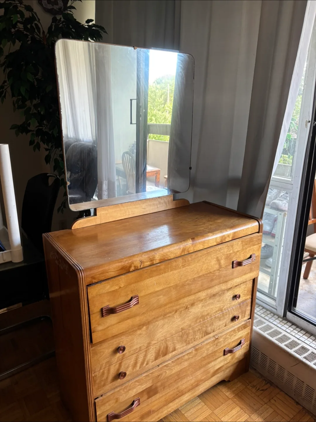 Vintage Wooden Dresser with Mirror thumbnail