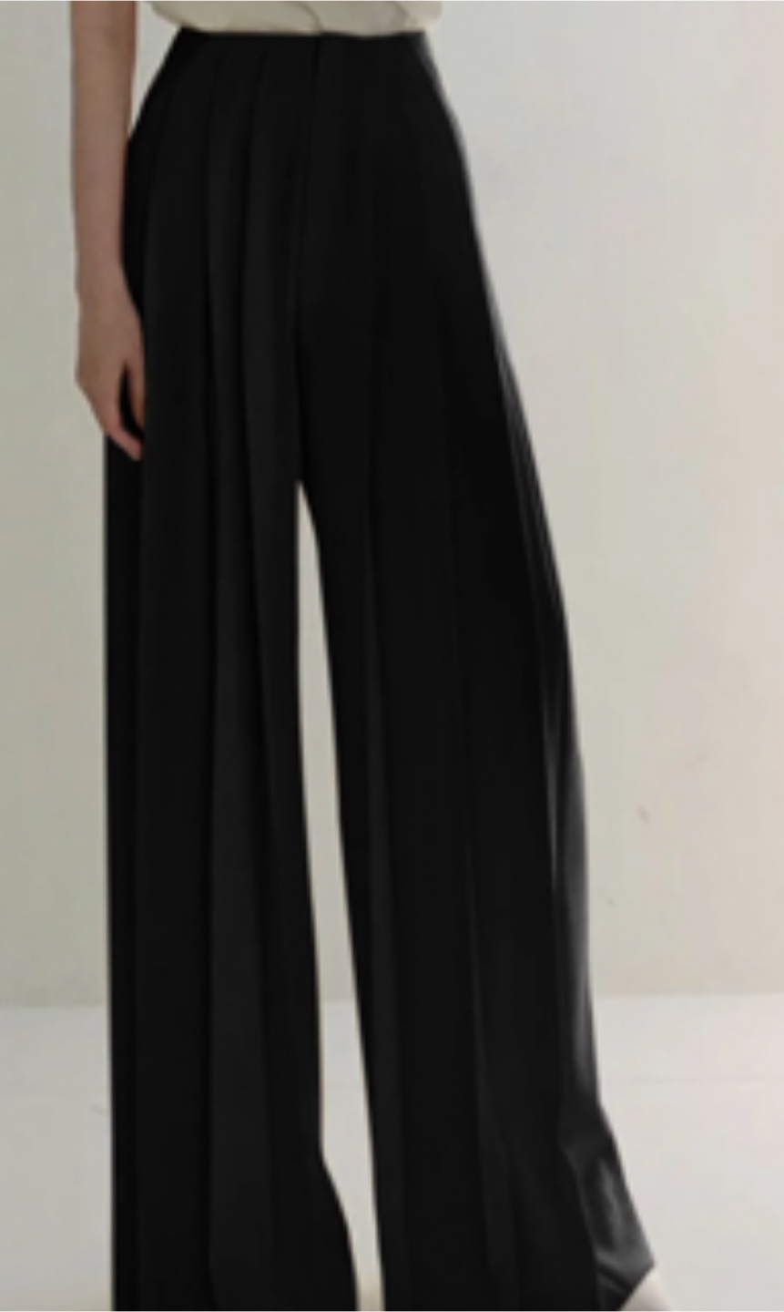 Pleated High Waist Wide Leg Pants,black color