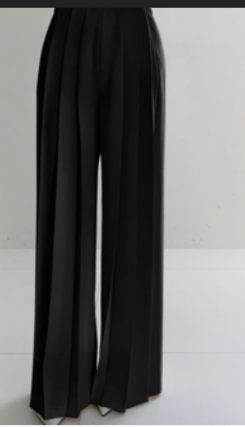 Pleated High Waist Wide Leg Pants,black color - photo 2