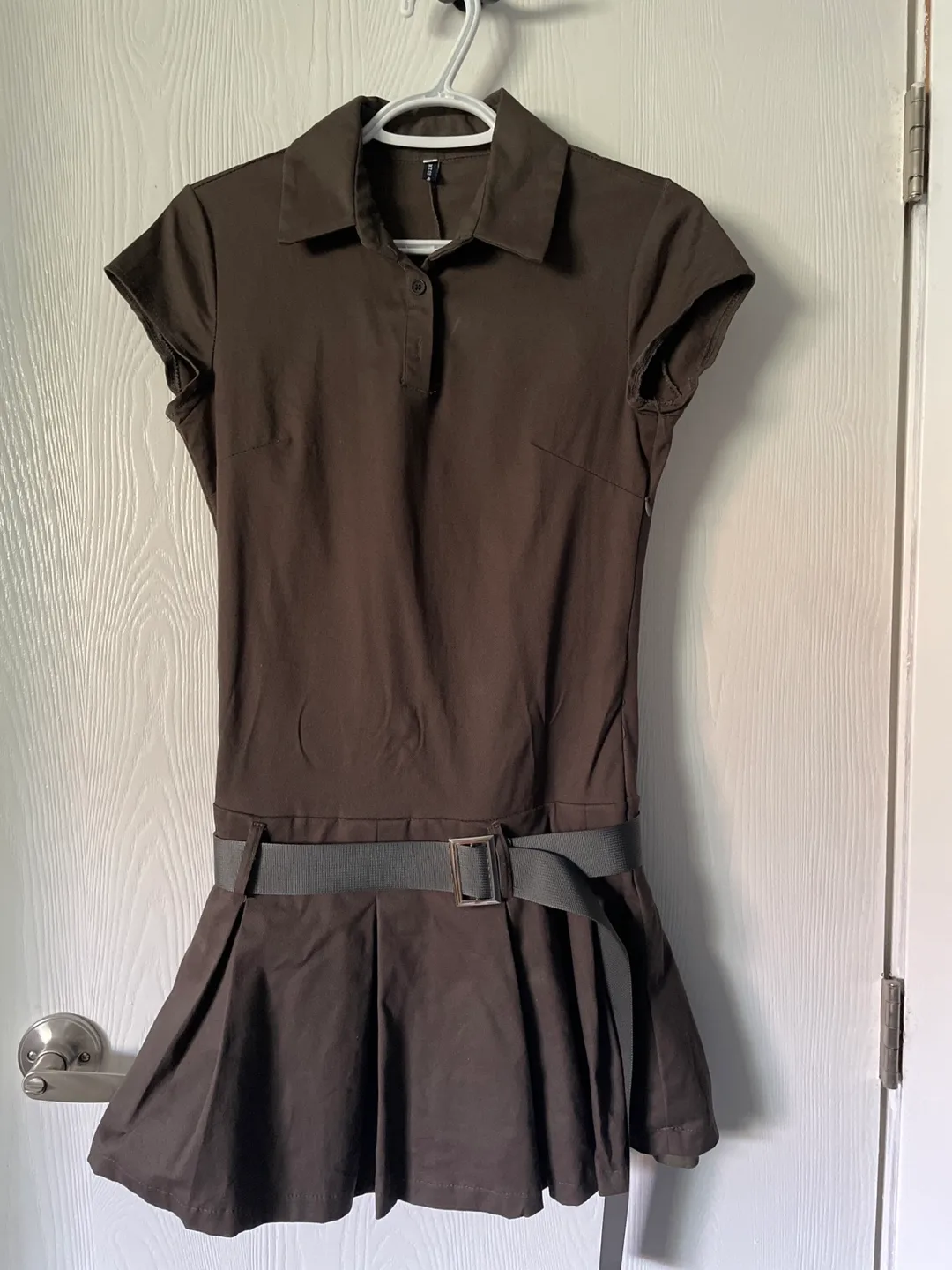 Brown Polo Style Dress with Belt thumbnail