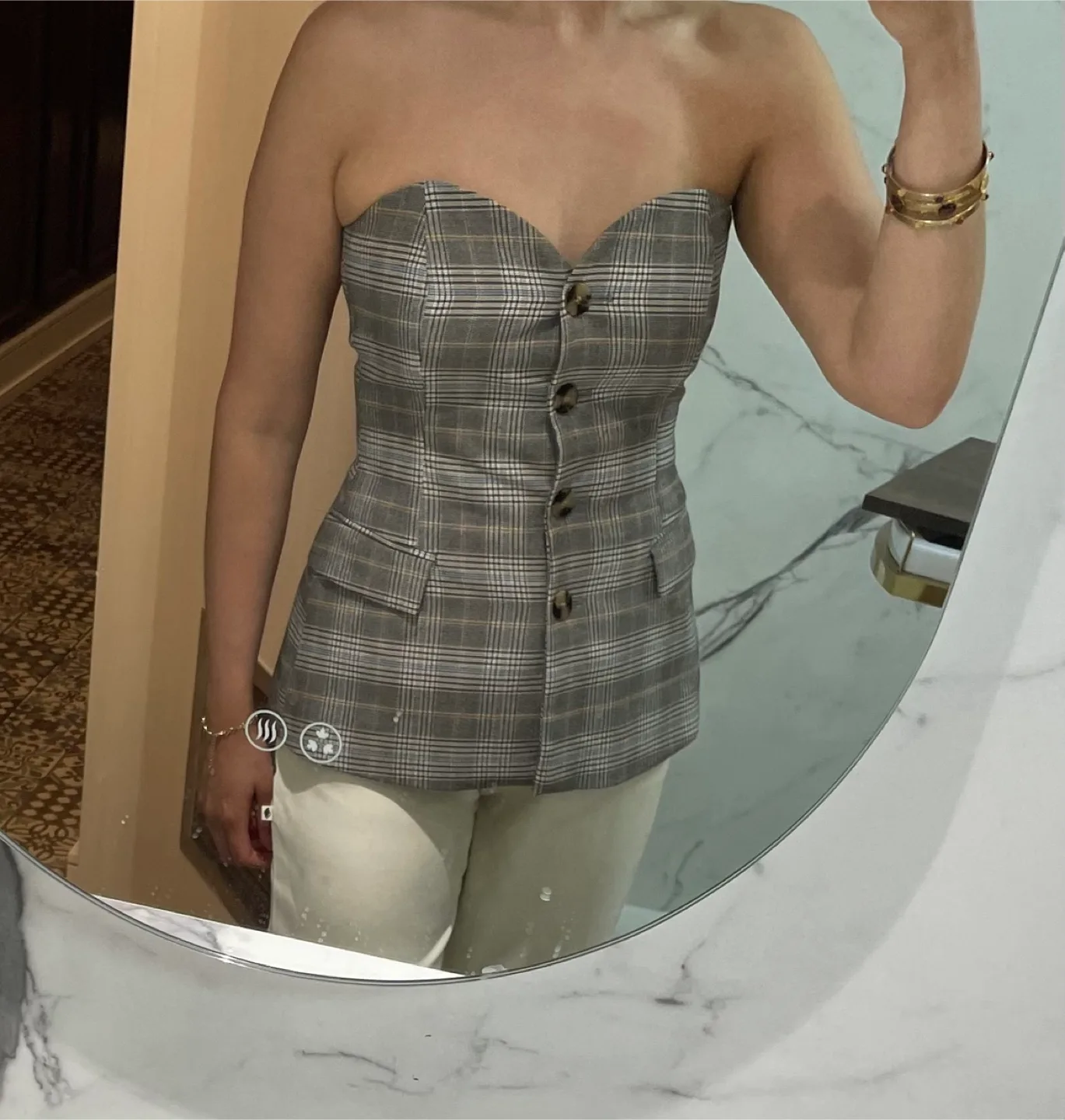 Zara Plaid Strapless Mini Dress - Size M thumbnail