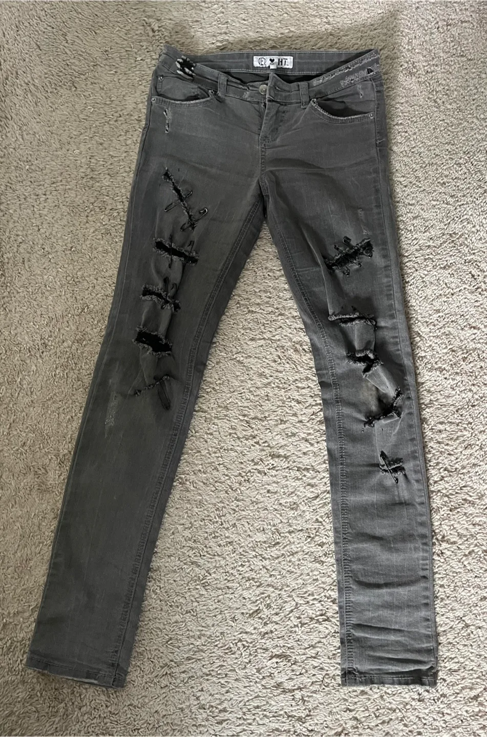 Hot Topic Grey Distressed Jeans - Size 3 thumbnail