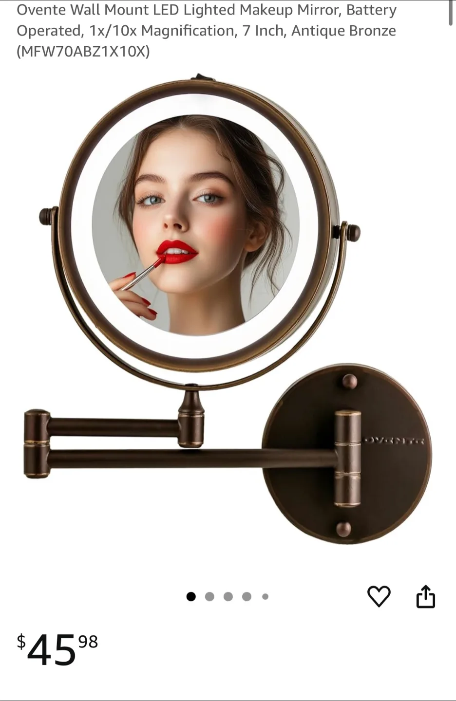 Ovente Wall Mount LED Lighted Makeup Mirror thumbnail