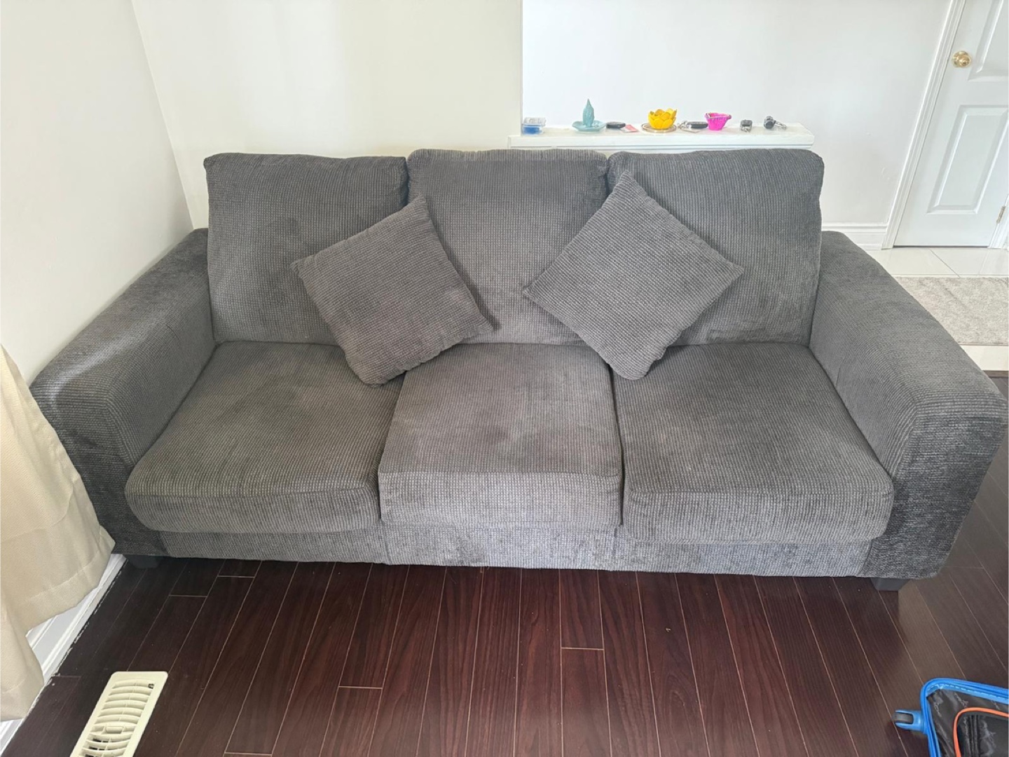 Gray Corduroy 3-Seat Sofa with Pillows - photo 2