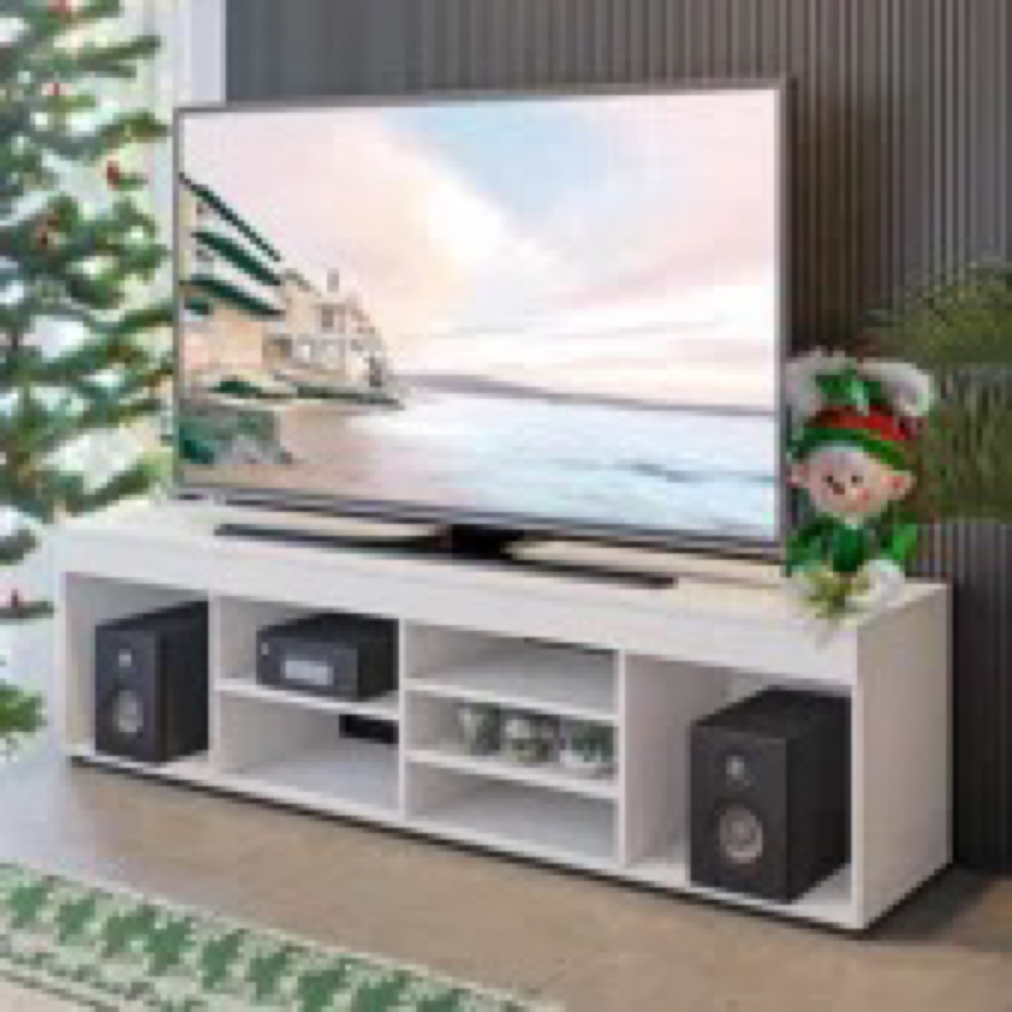 White TV Stand with Shelves