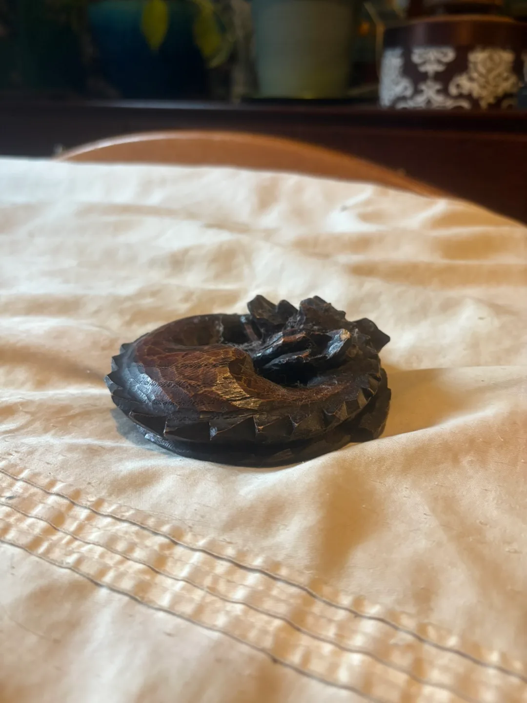 Vintage Carved Wood Sleeping Dragon Figurine image indicator(2)