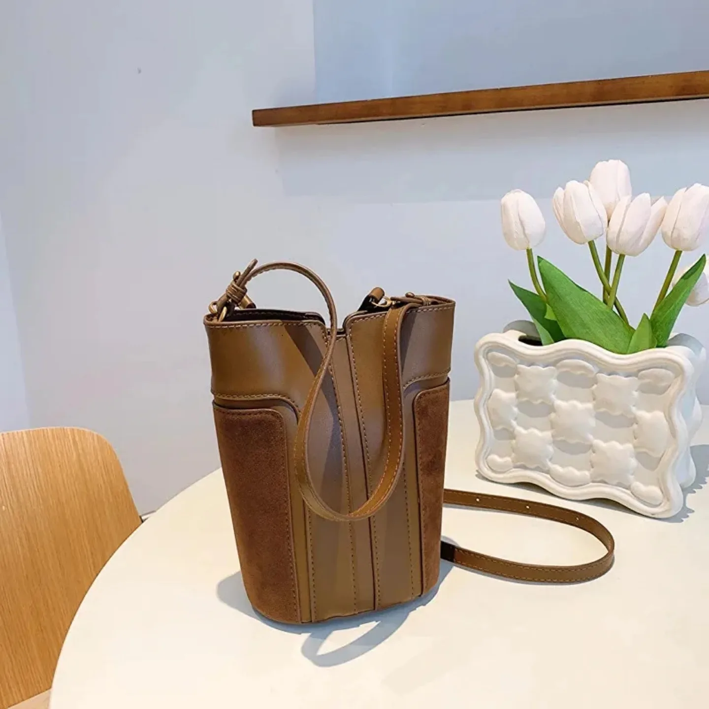 New Womens Suede Leather Bucket bag thumbnail