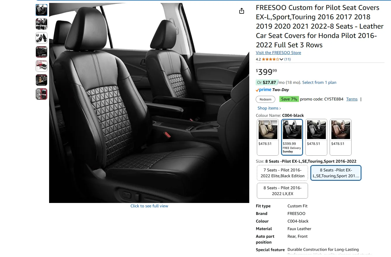 Honda Pilot Custom Seat Covers BNIB image indicator(2)