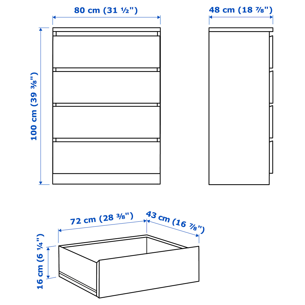 Ikea MALM 4-drawers dresser, black-brown - photo 3