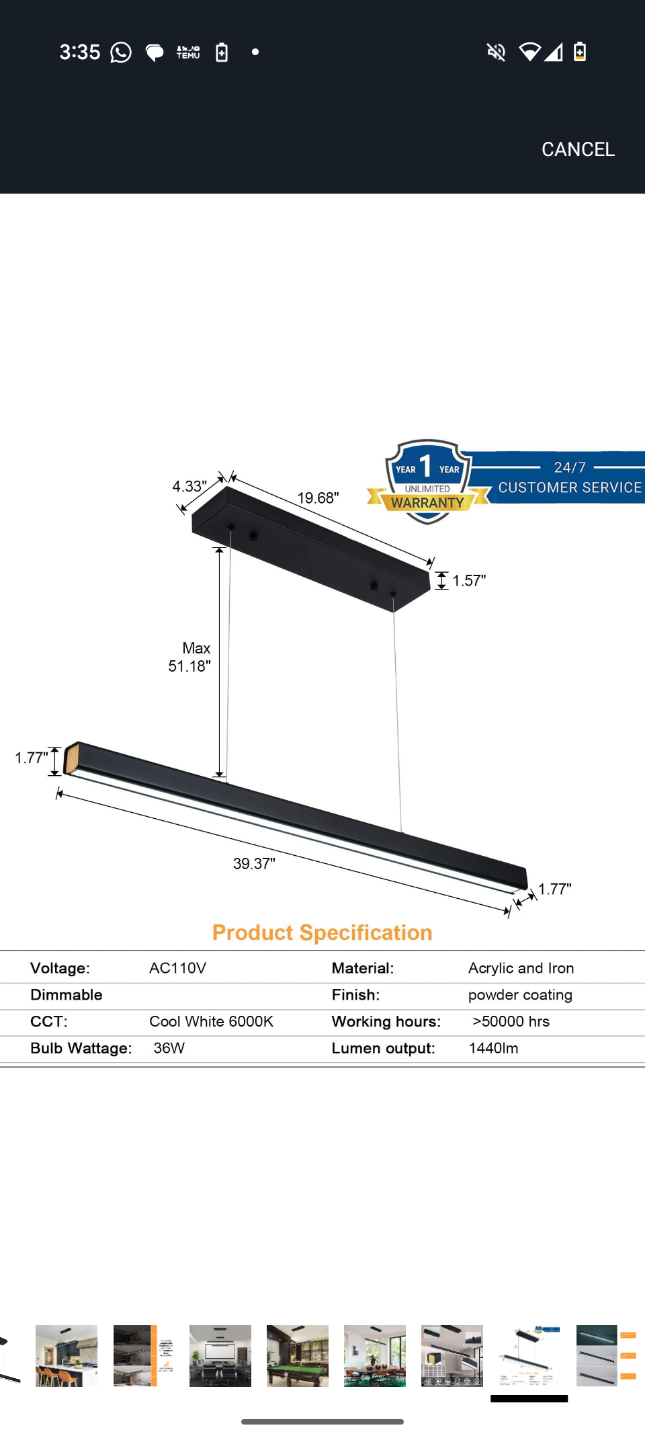 Black Modern Linear Pendant Light - photo 3
