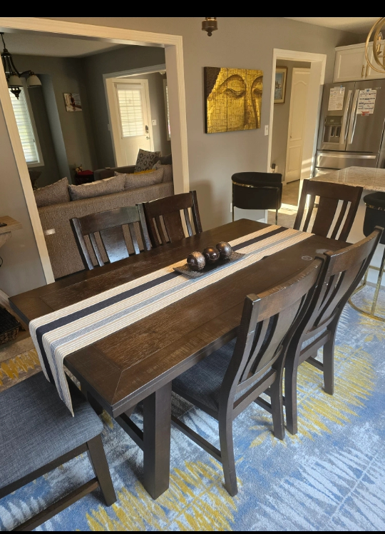 Dining Table with 6 Chairs - Dark Wood