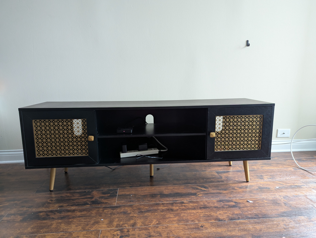 Black TV Stand with Gold Accents