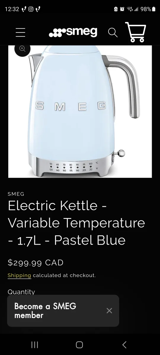 Brand New SMEG Electric Kettle - Variable Temperature(57 OZ) thumbnail