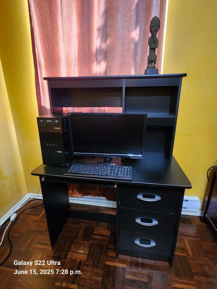 Black Computer Desk With Hutch and Drawers thumbnail