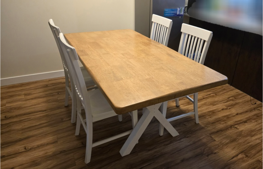 Wood Dining Table with 4 White Chairs - photo 4