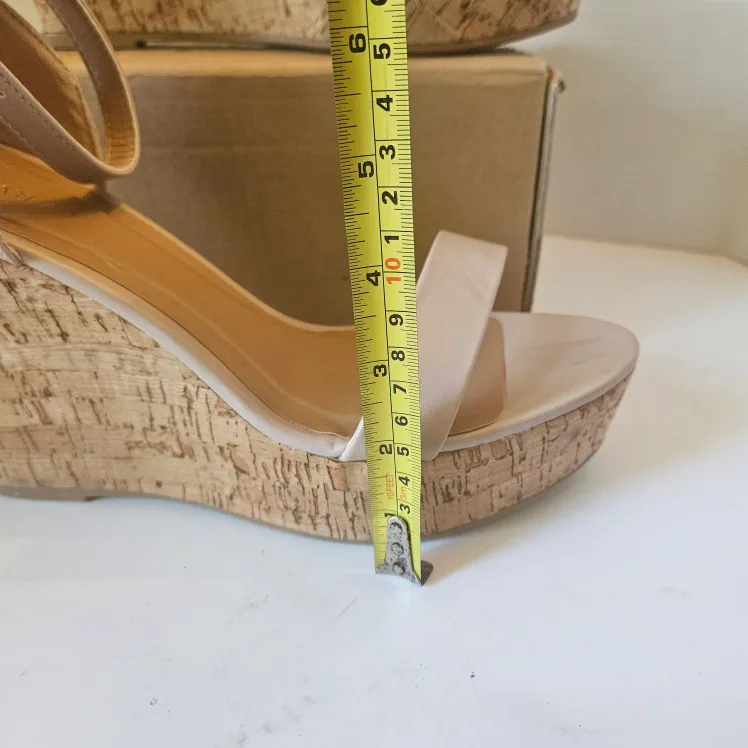 Le Chateau Leather Wedge Heel Sandals Nude Size 10 NWOB image indicator(8)