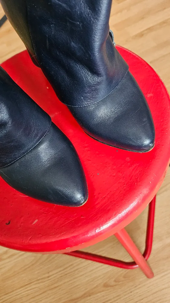 Nando Muzi Navy Blue Leather Mid-Calf Wedge Boots image indicator(2)