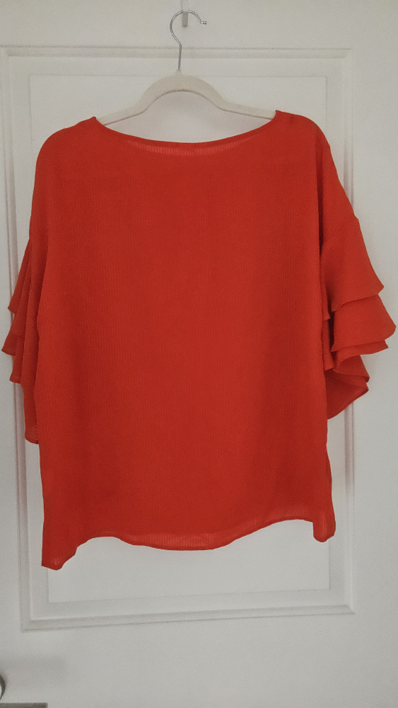 Coral / Red Ruffle Sleeve Top / Blouse, Size Large (8-10) - photo 4
