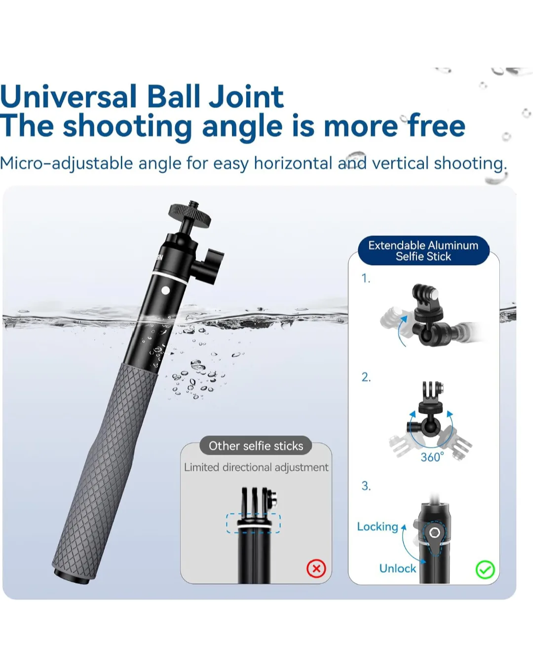 Extendable Waterproof Selfie Stick image indicator(3)