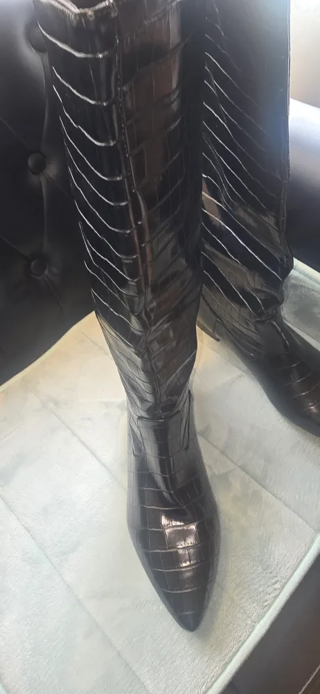 Brown Faux Leather Knee High Boots thumbnail
