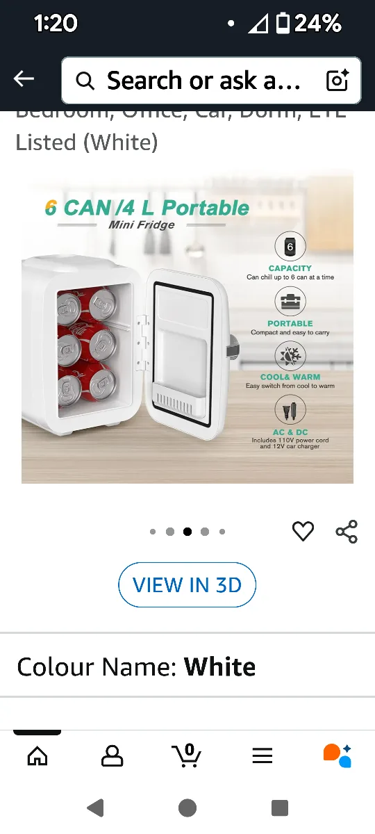 black CROWNFUL Mini Fridge - 4 Liter/6 Can - White image indicator(2)