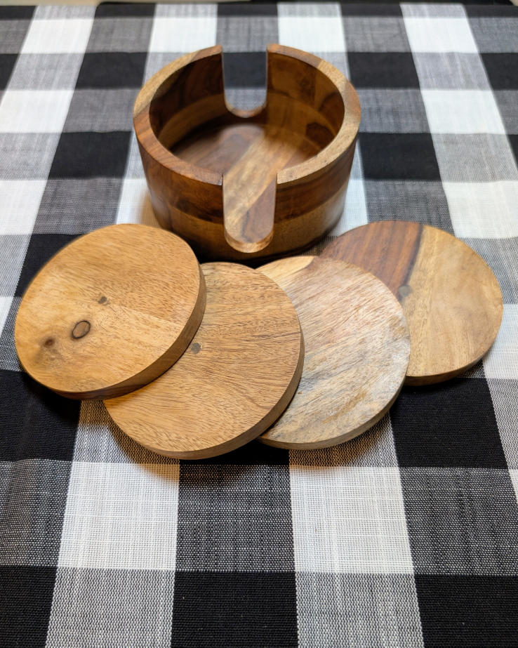 Set of 4 Indian Rosewood Coasters + Holder - photo 4
