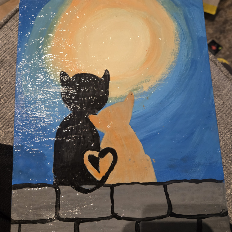 Hand-Painted Cat Silhouette Painting
