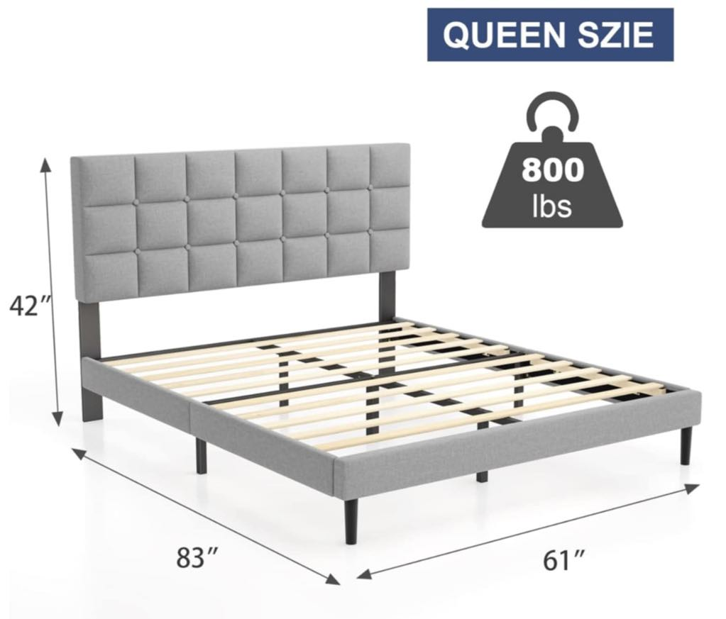 MOLBLLY Queen Size Bed Frame - Grey - photo 2