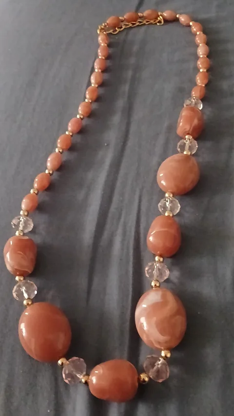 Bohemian style bead pink and cream necklace thumbnail