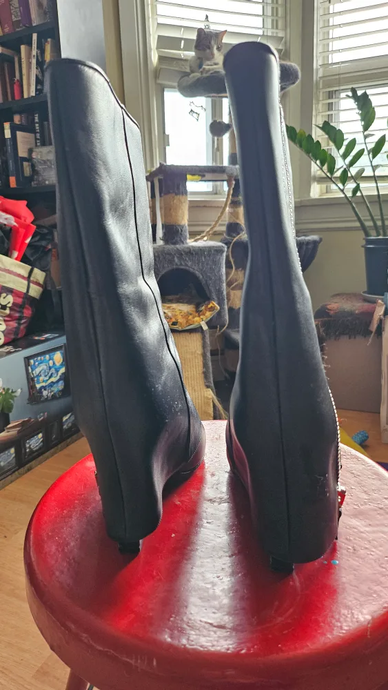 Nando Muzi Navy Blue Leather Mid-Calf Wedge Boots image indicator(3)