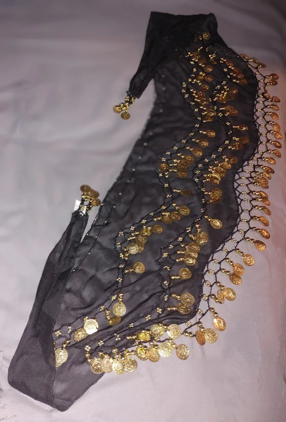 Three (3) Belly Dancing Hip Scarves - Black, Purple, Pink thumbnail