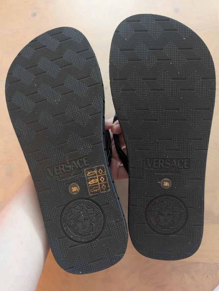NEW Versace Black Greca Sandals-  Size 38.5 (8.5) image indicator(2)