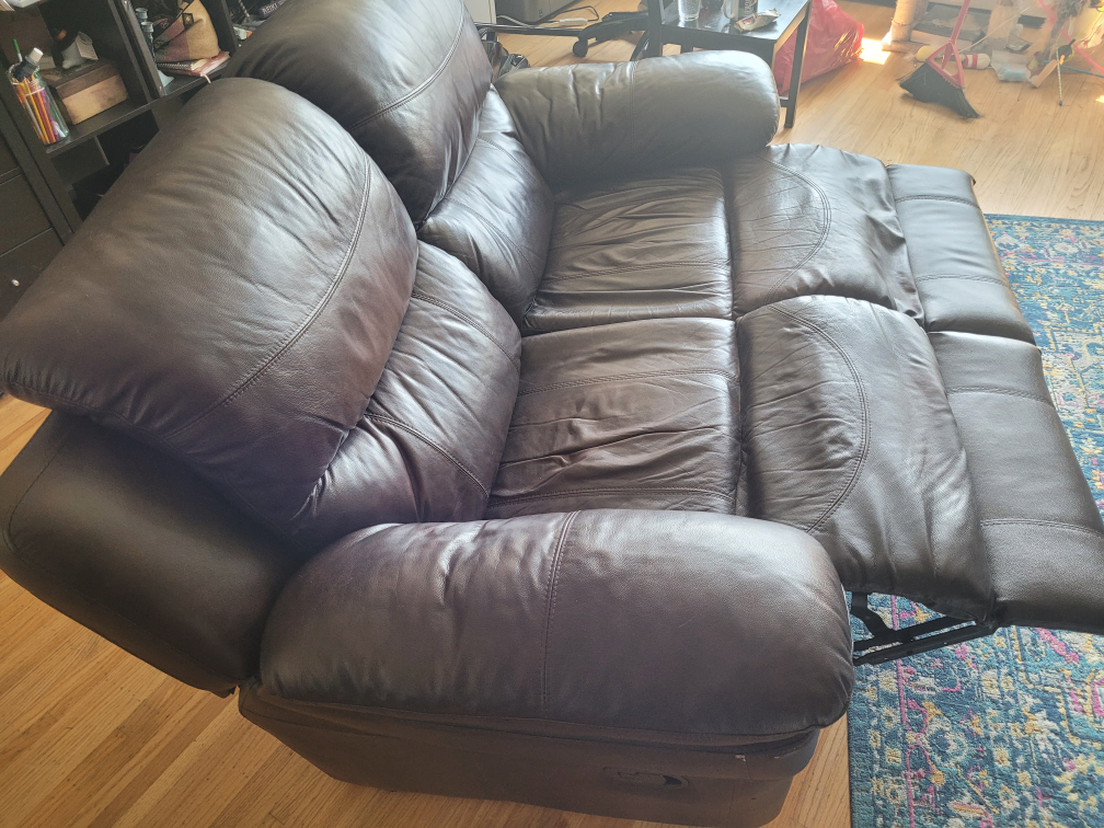 Two-seater brown leather recliner sofa - photo 3