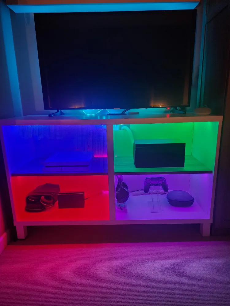 White TV Stand with Shelves and LED Smart lights thumbnail
